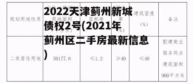 2022天津蓟州新城债权2号(2021年蓟州区二手房最新信息)