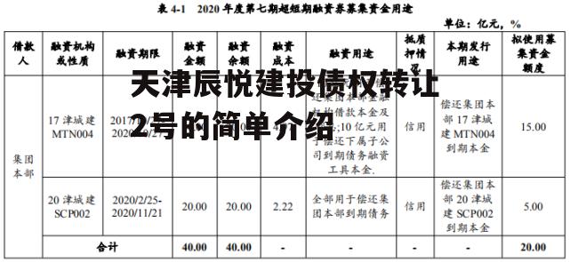 天津辰悦建投债权转让2号的简单介绍