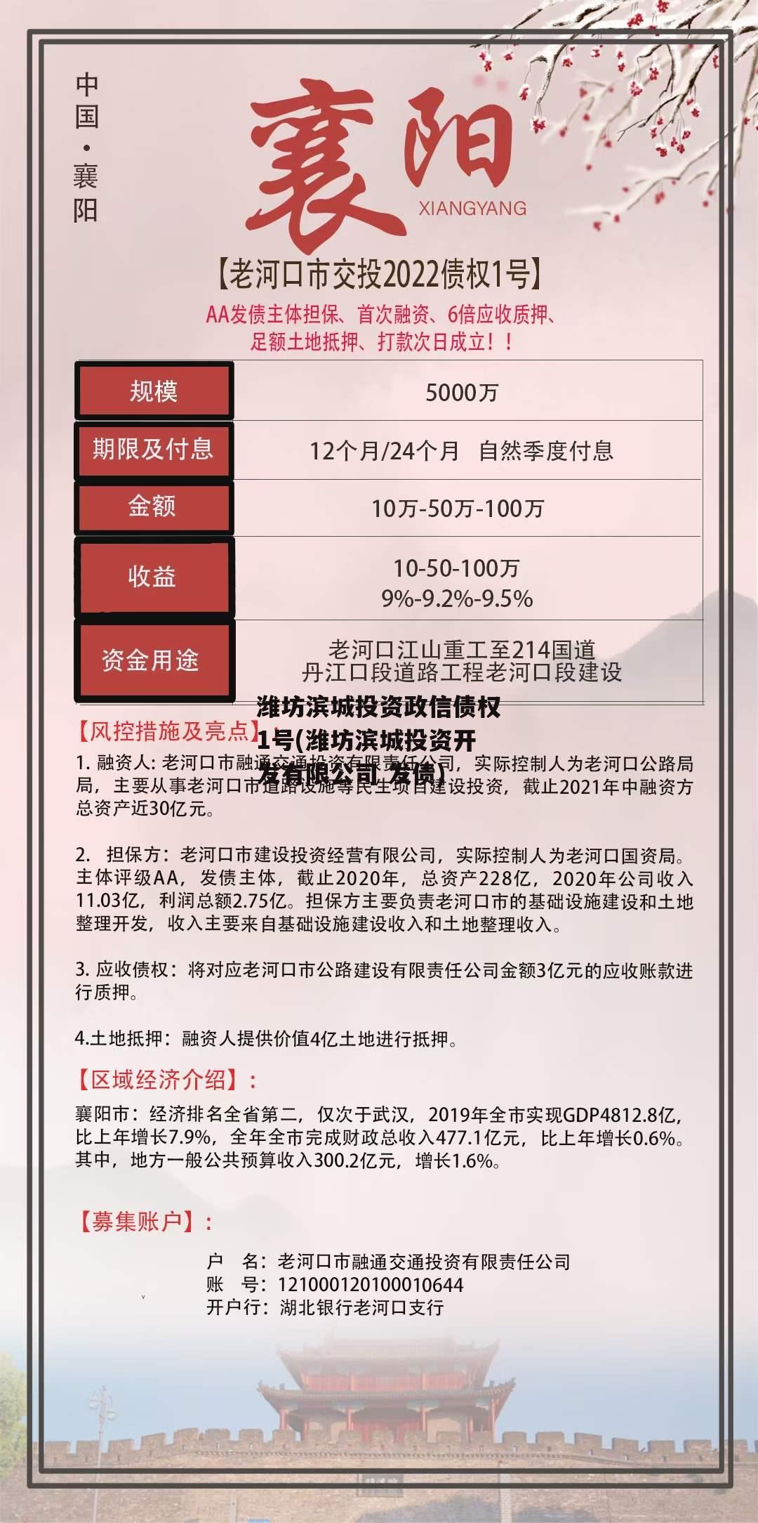 潍坊滨城投资政信债权1号(潍坊滨城投资开发有限公司 发债)