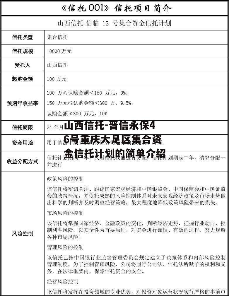 山西信托-晋信永保46号重庆大足区集合资金信托计划的简单介绍