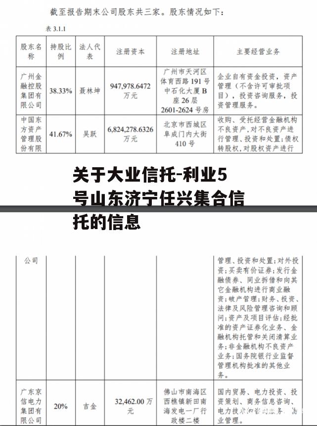 关于大业信托-利业5号山东济宁任兴集合信托的信息