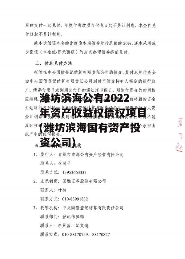 潍坊滨海公有2022年资产收益权债权项目(潍坊滨海国有资产投资公司)