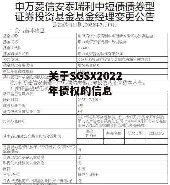 关于SGSX2022年债权的信息