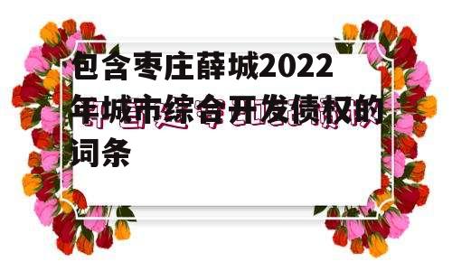 包含枣庄薛城2022年城市综合开发债权的词条