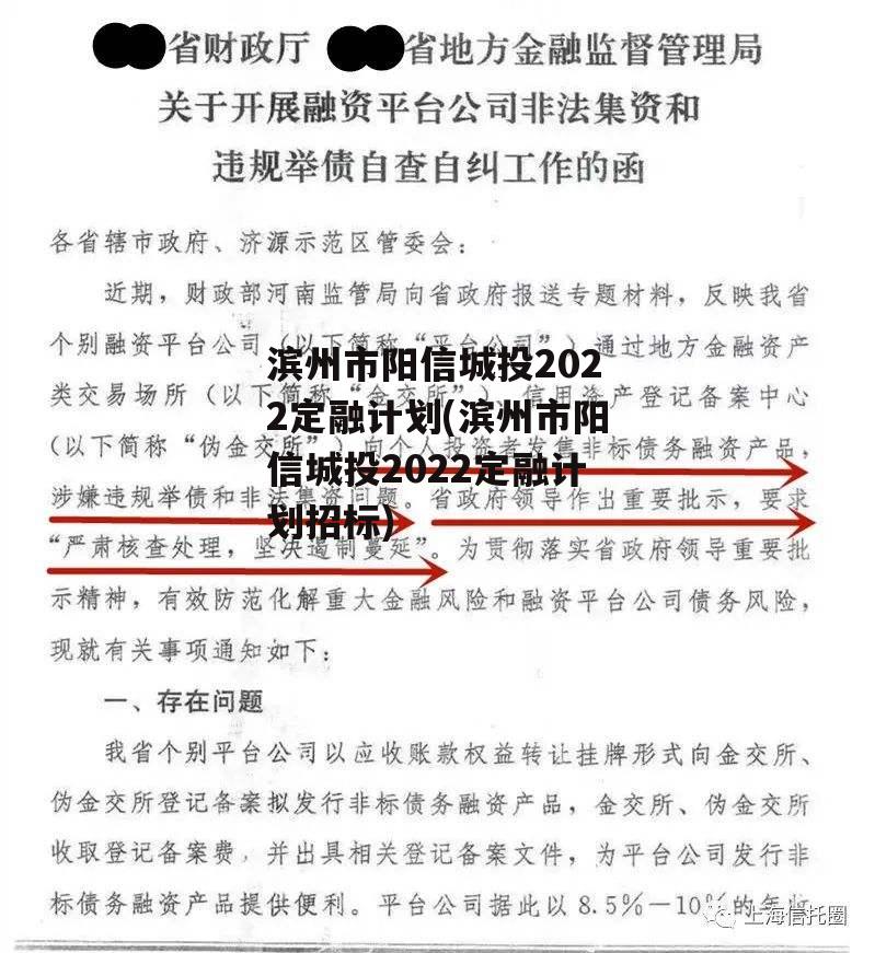 滨州市阳信城投2022定融计划(滨州市阳信城投2022定融计划招标)