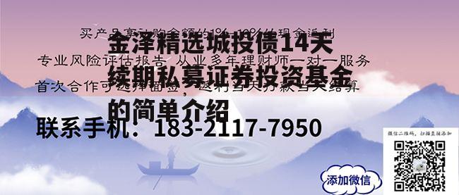 金泽精选城投债14天续期私募证券投资基金的简单介绍