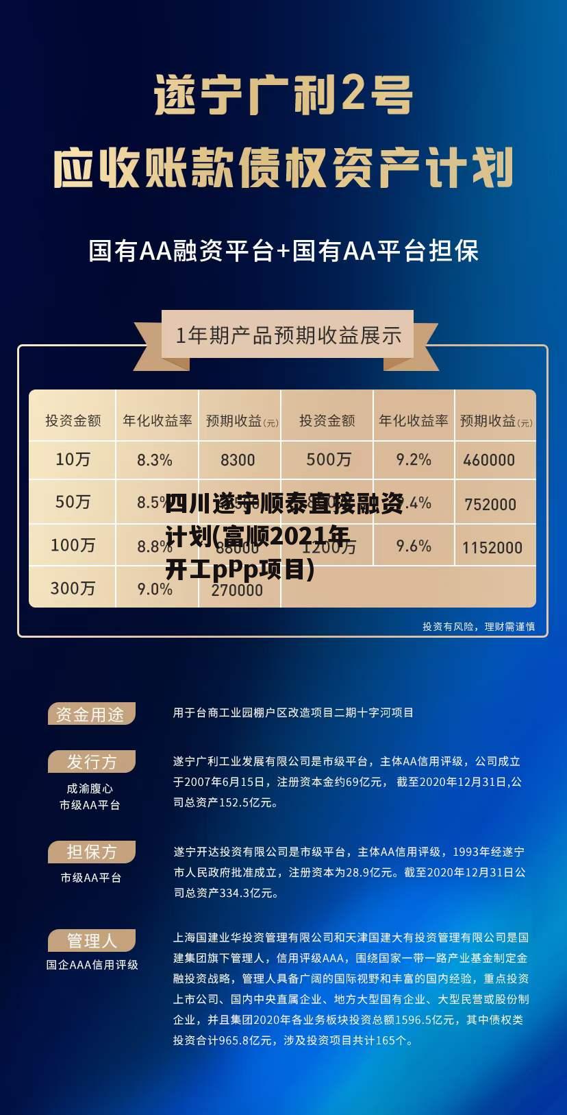 四川遂宁顺泰直接融资计划(富顺2021年开工pPp项目)