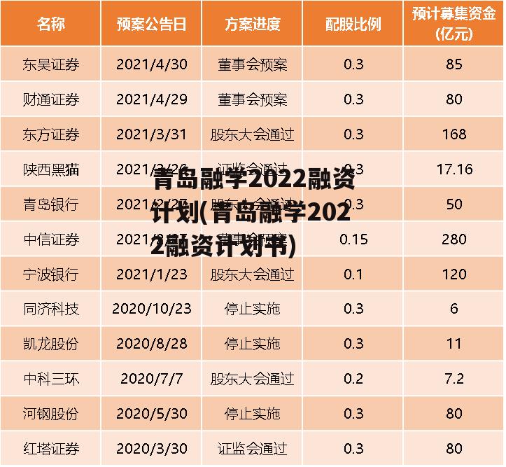 青岛融学2022融资计划(青岛融学2022融资计划书)