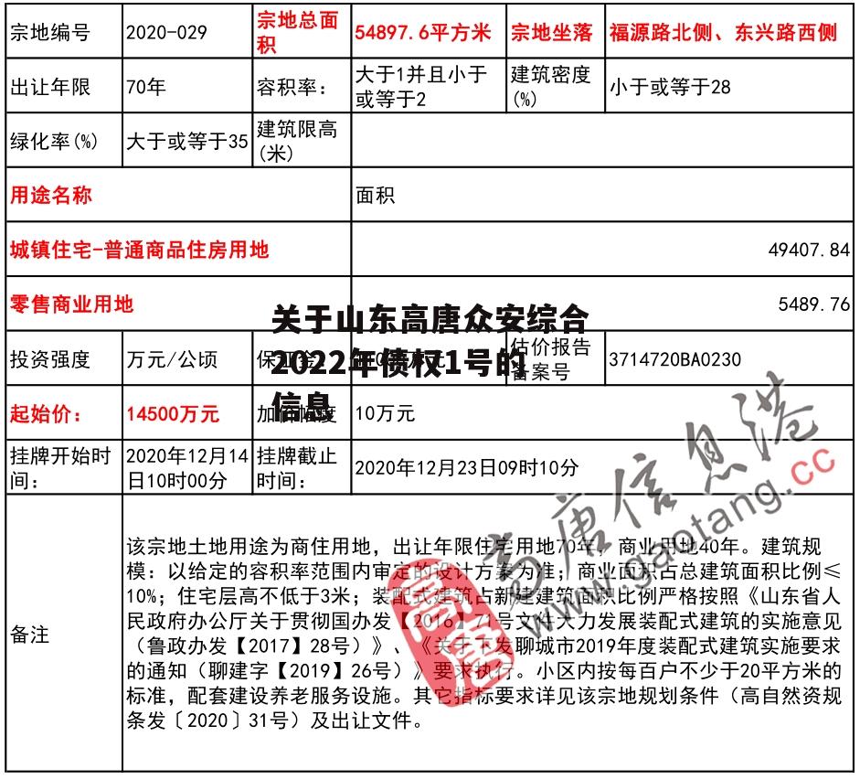 关于山东高唐众安综合2022年债权1号的信息