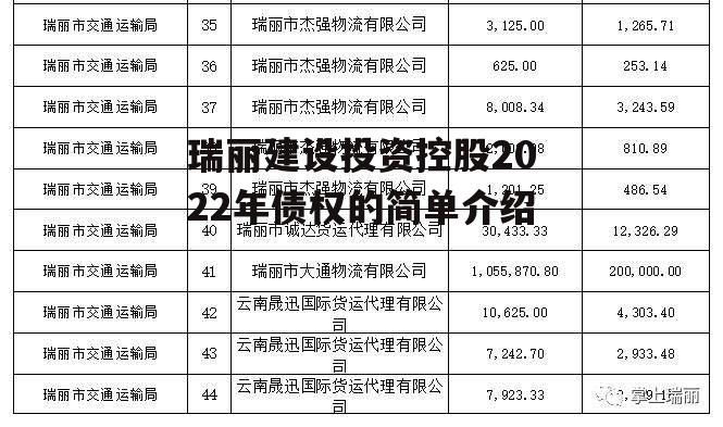 瑞丽建设投资控股2022年债权的简单介绍