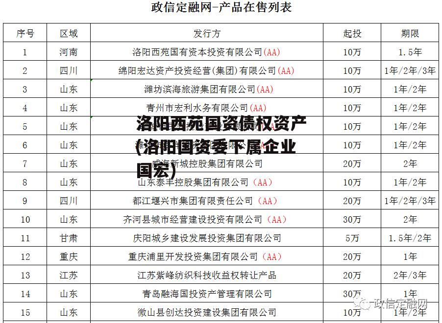 洛阳西苑国资债权资产(洛阳国资委下属企业国宏)