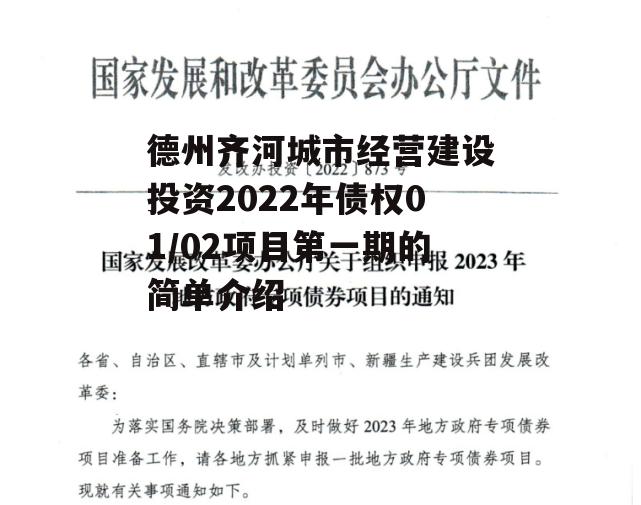 德州齐河城市经营建设投资2022年债权01/02项目第一期的简单介绍