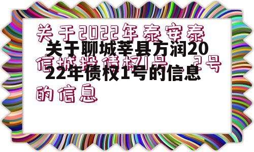 关于聊城莘县方润2022年债权1号的信息