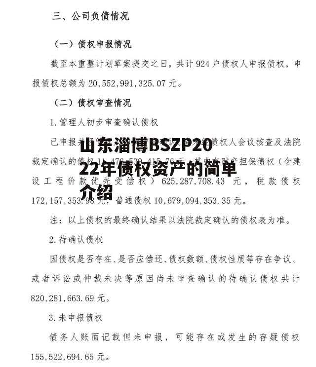 山东淄博BSZP2022年债权资产的简单介绍