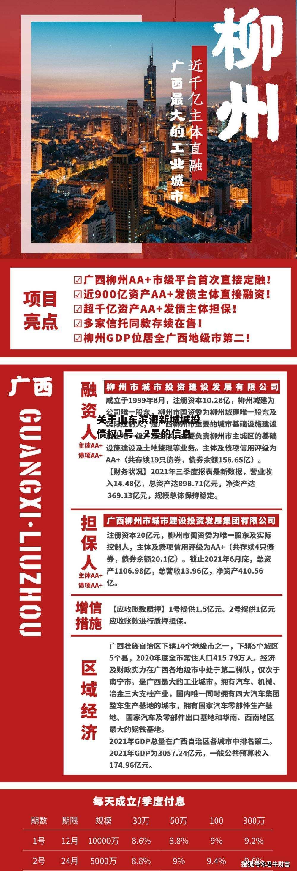 关于山东滨海新城城投债权1号、2号的信息