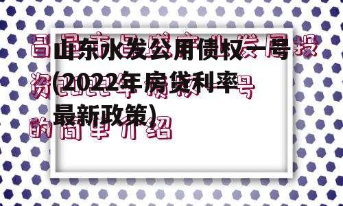 山东水发公用债权一号(2022年房贷利率最新政策)