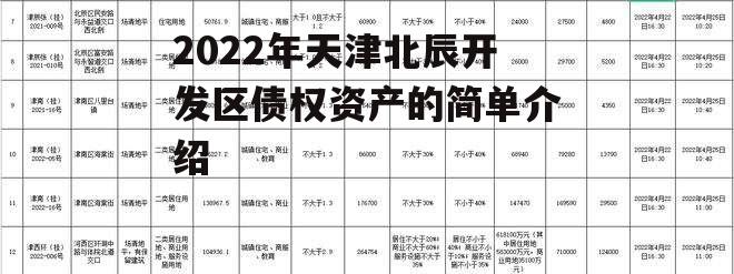 2022年天津北辰开发区债权资产的简单介绍