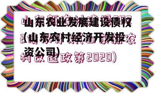 山东农业发展建设债权(山东农村经济开发投资公司)