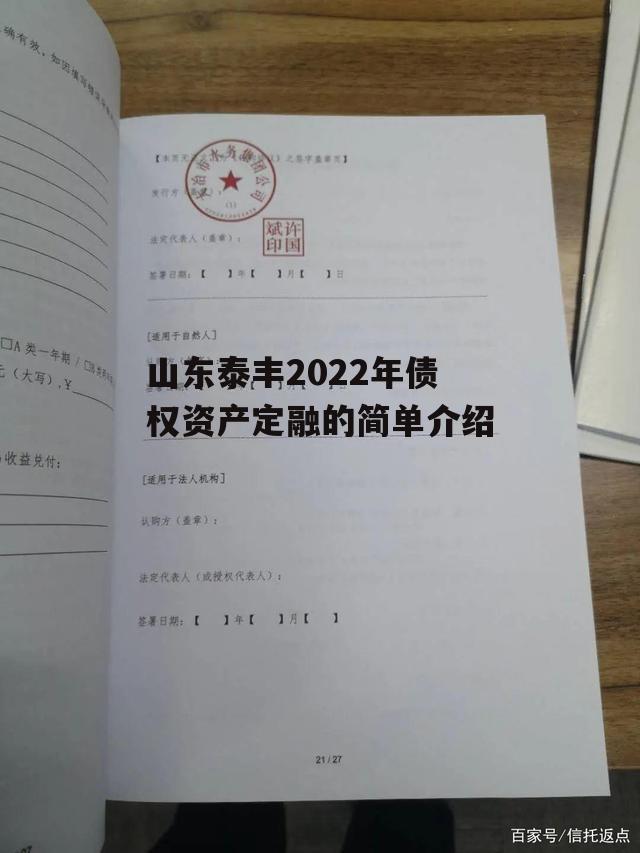 山东泰丰2022年债权资产定融的简单介绍