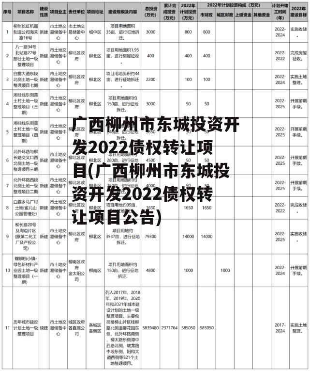 广西柳州市东城投资开发2022债权转让项目(广西柳州市东城投资开发2022债权转让项目公告)