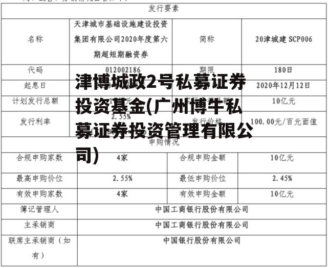 津博城政2号私募证券投资基金(广州博牛私募证券投资管理有限公司)