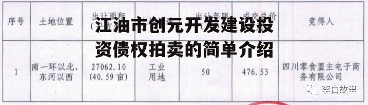 江油市创元开发建设投资债权拍卖的简单介绍