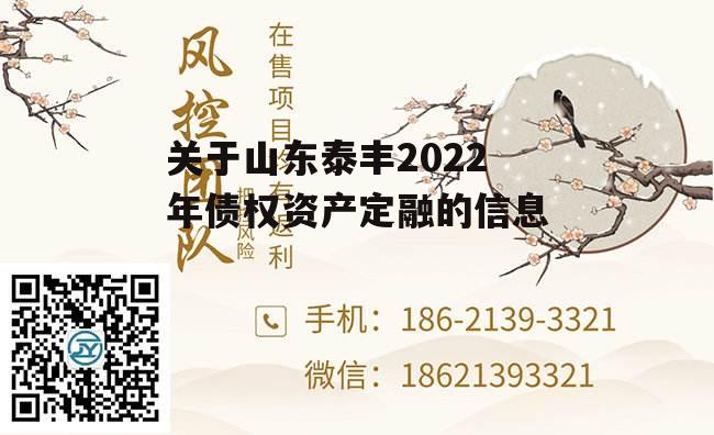 关于山东泰丰2022年债权资产定融的信息