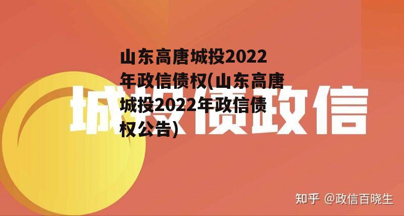 山东高唐城投2022年政信债权(山东高唐城投2022年政信债权公告)