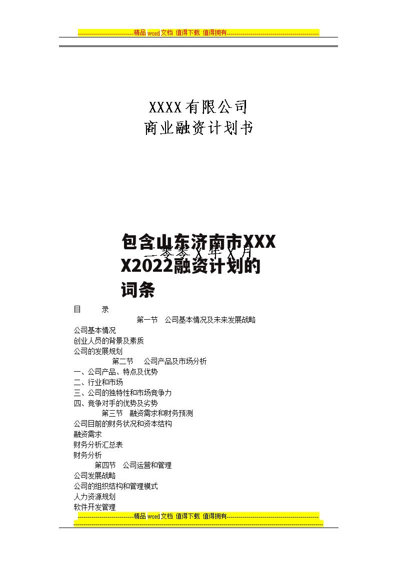 包含山东济南市XXXX2022融资计划的词条