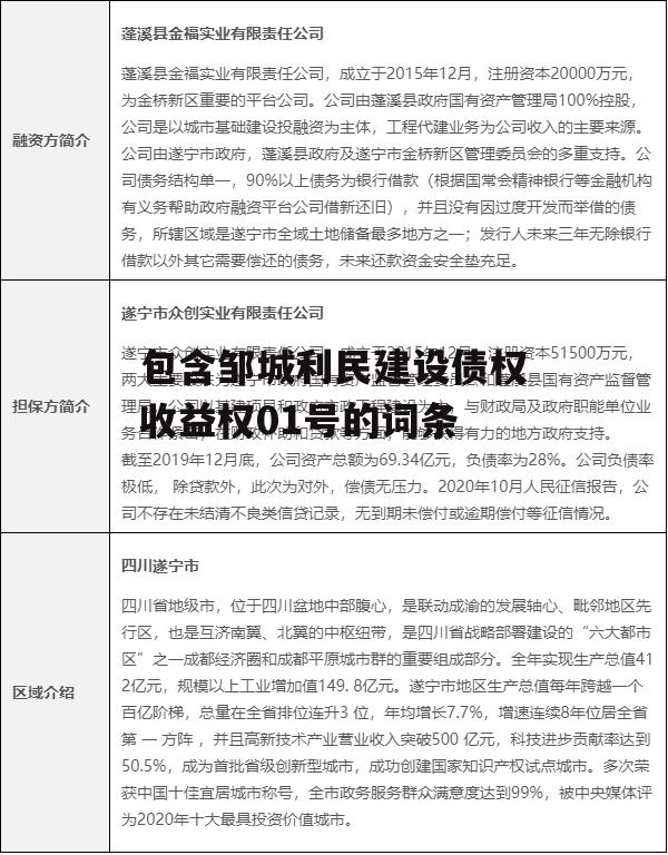 包含邹城利民建设债权收益权01号的词条