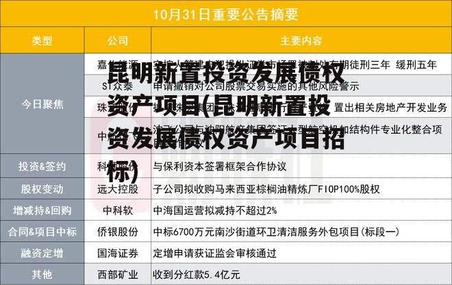 昆明新置投资发展债权资产项目(昆明新置投资发展债权资产项目招标)