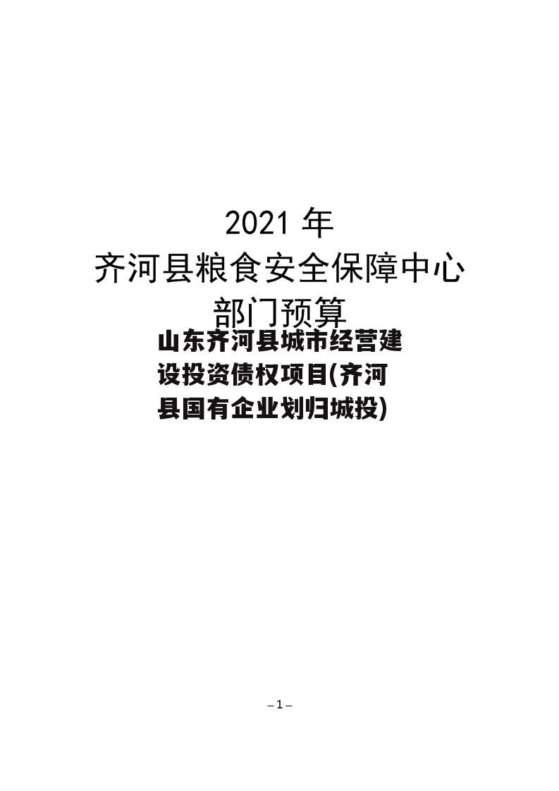 山东齐河县城市经营建设投资债权项目(齐河县国有企业划归城投)