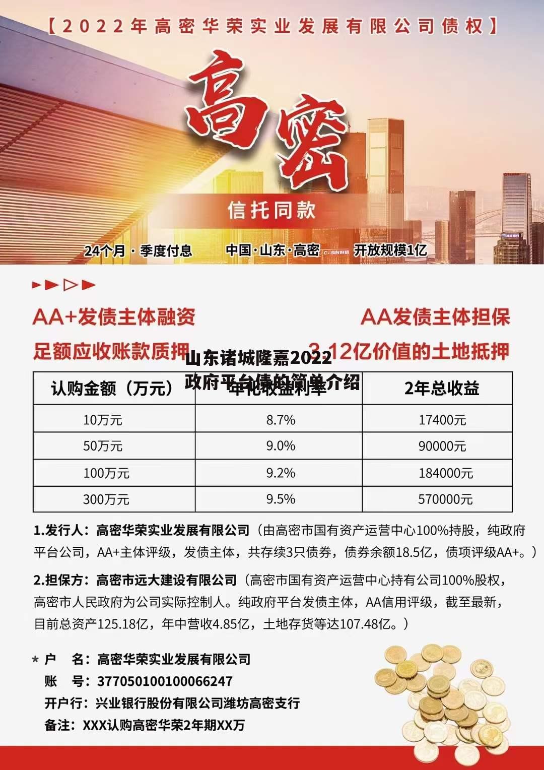 山东诸城隆嘉2022政府平台债的简单介绍