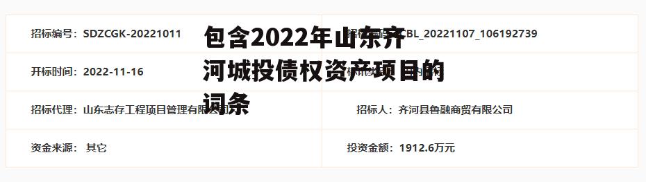 包含2022年山东齐河城投债权资产项目的词条