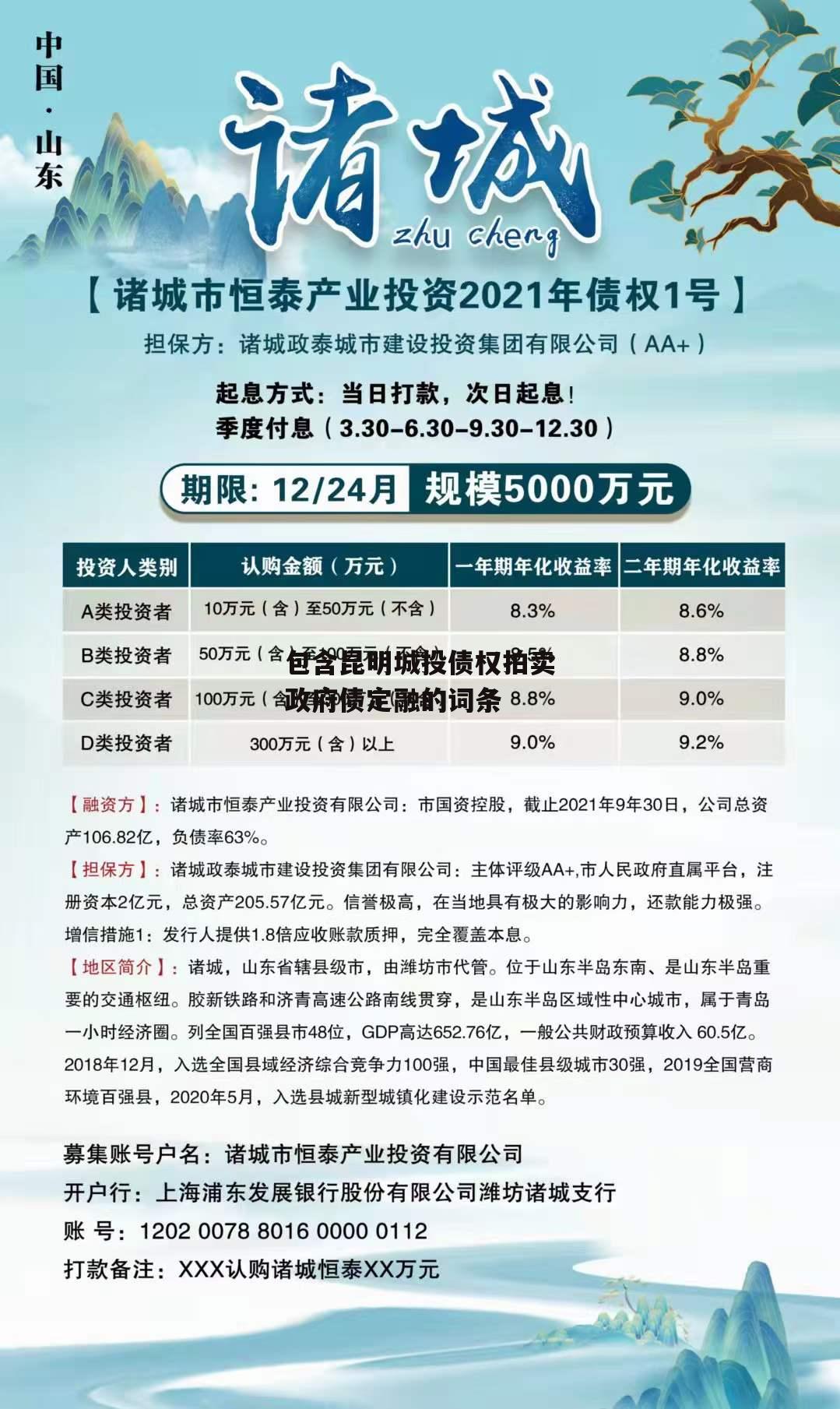 包含昆明城投债权拍卖政府债定融的词条