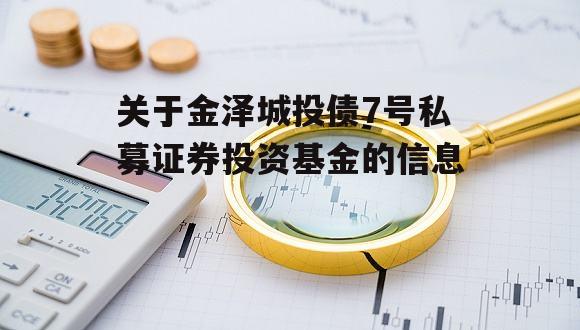 关于金泽城投债7号私募证券投资基金的信息