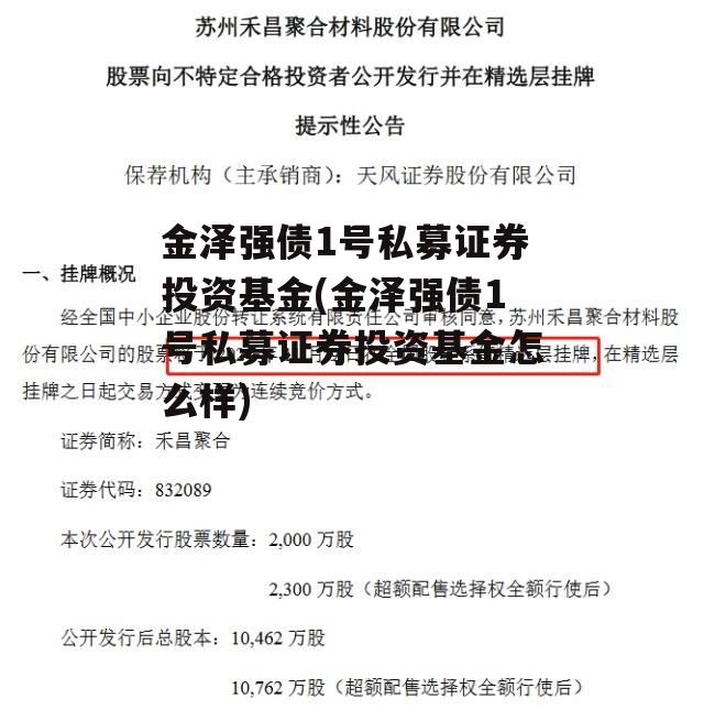 金泽强债1号私募证券投资基金(金泽强债1号私募证券投资基金怎么样)