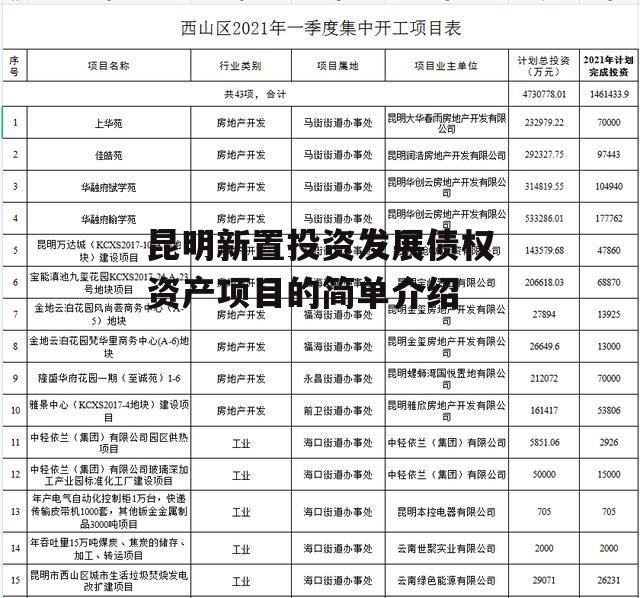 昆明新置投资发展债权资产项目的简单介绍