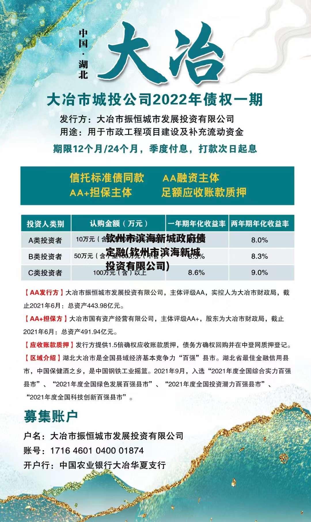 钦州市滨海新城政府债定融(钦州市滨海新城投资有限公司)