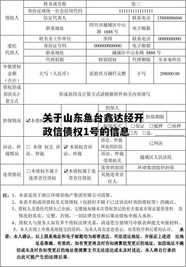 关于山东鱼台鑫达经开政信债权1号的信息