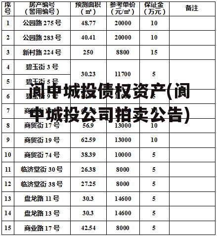 阆中城投债权资产(阆中城投公司拍卖公告)