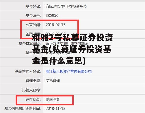 和雅2号私募证券投资基金(私募证券投资基金是什么意思)