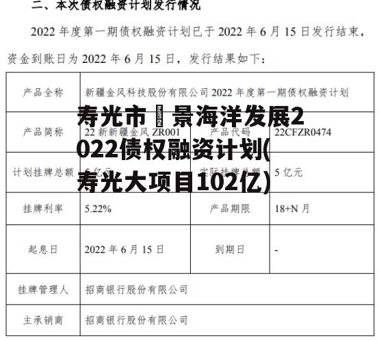 寿光市昇景海洋发展2022债权融资计划(寿光大项目102亿)