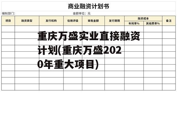 重庆万盛实业直接融资计划(重庆万盛2020年重大项目)