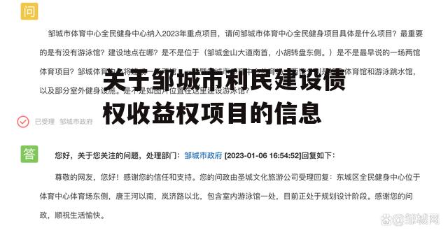 关于邹城市利民建设债权收益权项目的信息