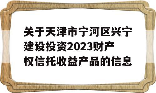 关于天津市宁河区兴宁建设投资2023财产权信托收益产品的信息