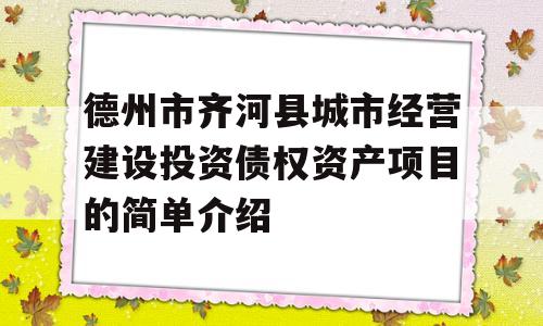 德州市齐河县城市经营建设投资债权资产项目的简单介绍