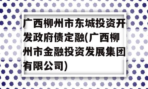 广西柳州市东城投资开发政府债定融(广西柳州市金融投资发展集团有限公司)