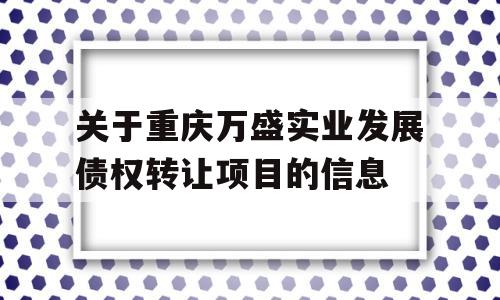 关于重庆万盛实业发展债权转让项目的信息