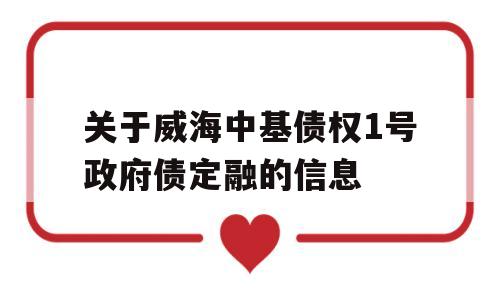 关于威海中基债权1号政府债定融的信息